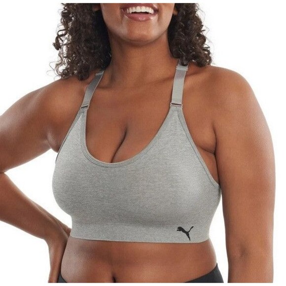 NWT Puma Ladies' Seamless Performance Sports Bra 3 Pack Pink Purple Gray Medium - Picture 4 of 4